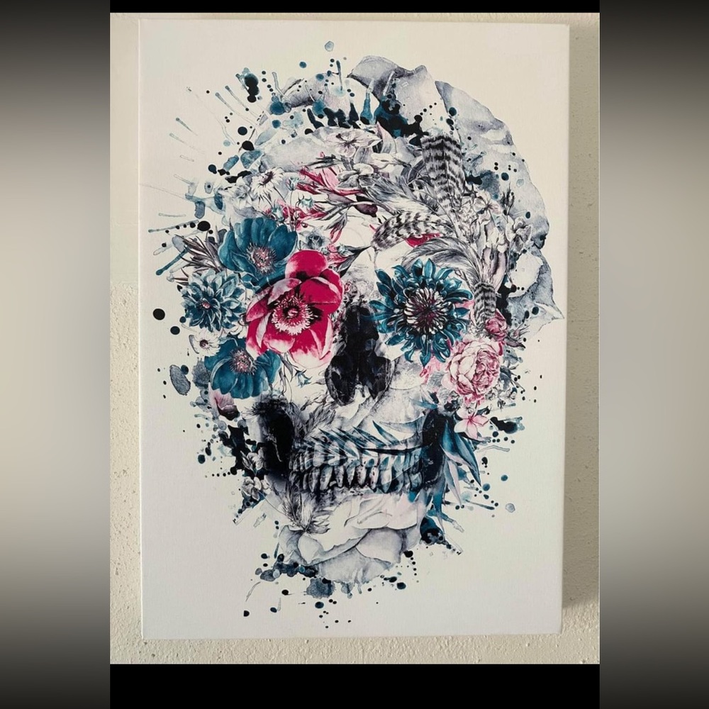 Floral skull canvas wall art